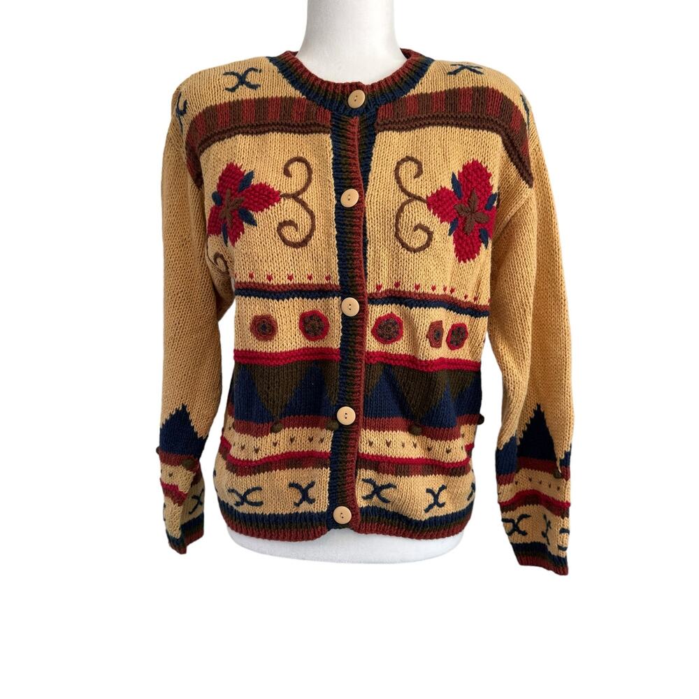 Vintage Capezio Cardigan Sweater MEDIUM Floral 80s Cottage Americana Fall